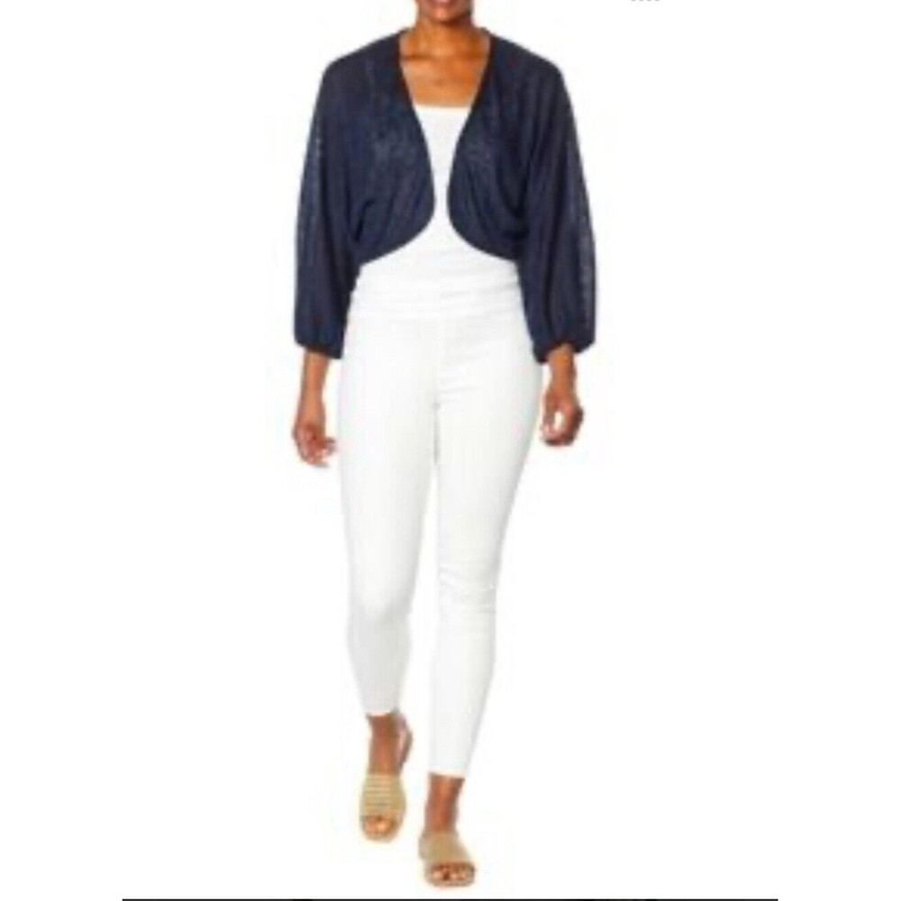 G by Giuliana Batwing Sleeve Cropped Cardigan Medium Dark Blue Academia Basic